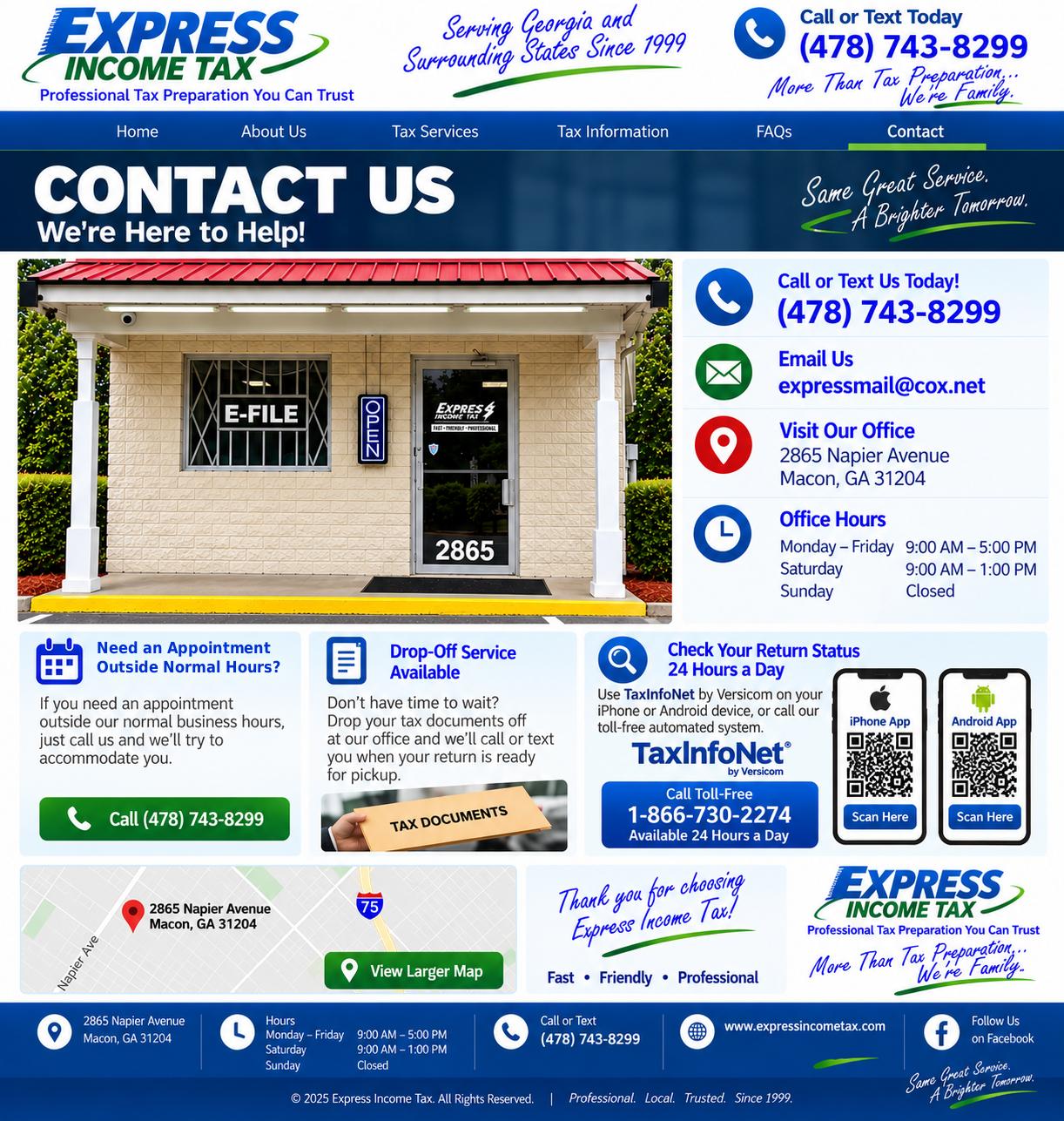 Express Income Tax Contact Us page