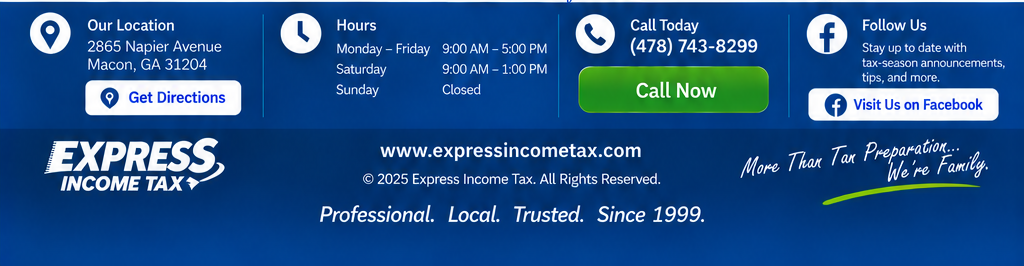 Express Income Tax contact and footer information